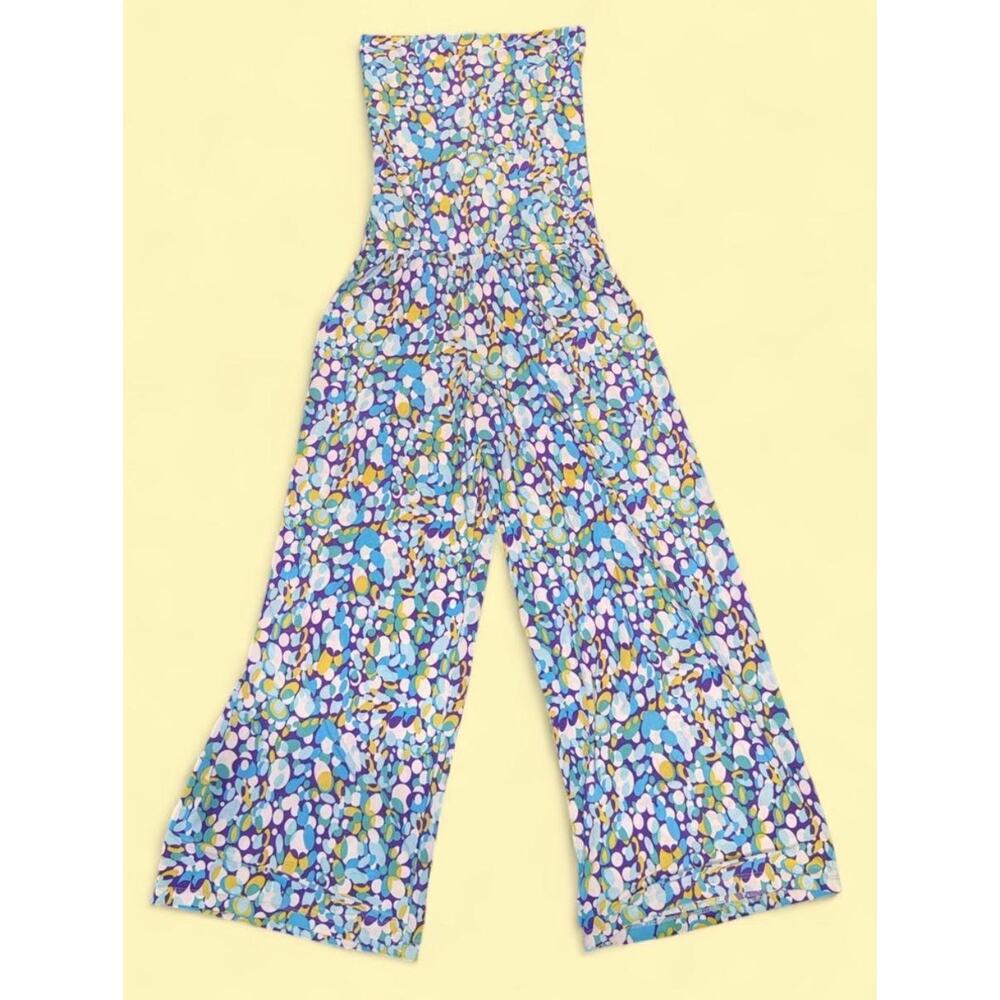 NWT Y2K VTG Abstract Stretch Tube Top Jumpsuit Wide Legs Flattering Rom Com Sz S
